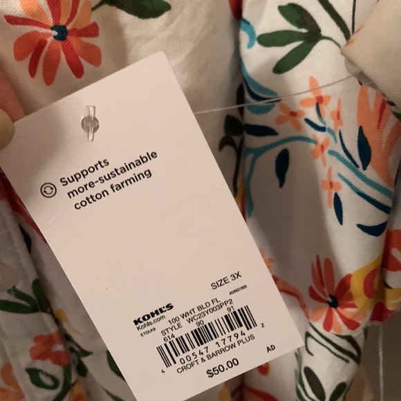 NWT Croft & Barrow beautiful floral fit&flare button up dress w/pockets size 3x - Picture 11 of 14